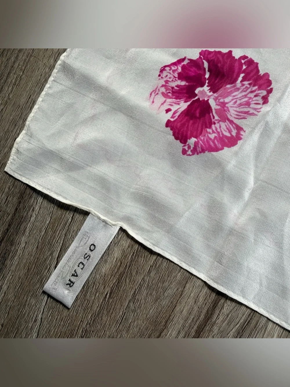 Vintage Oscar De La Renta Pink and White Floral Silk Scarf